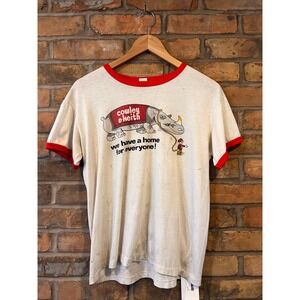 Vintage Cowley & Keith Real Estate Ringer T-Shirt White Red Rhino Graphic Mens L